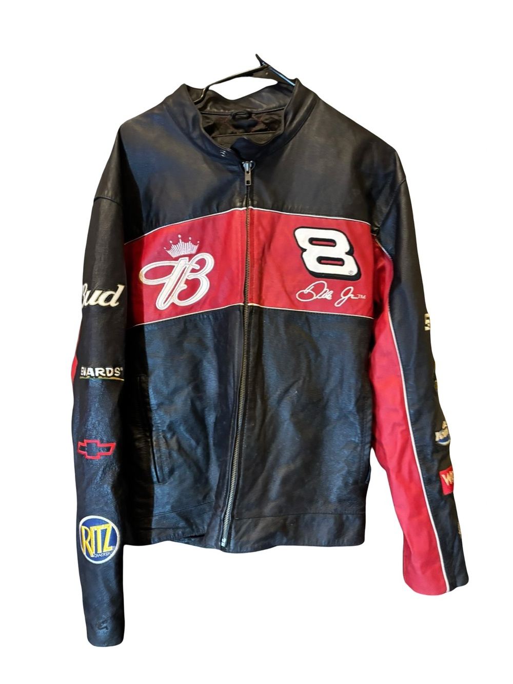 Chase Authentics Wilsons Leather Dale Earnhardt Jr NASCAR Black Red Jacket L